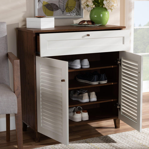 Coolidge Modern and Contemporary and Finished 4-Shelf Wood Shoe Storage Cabinet