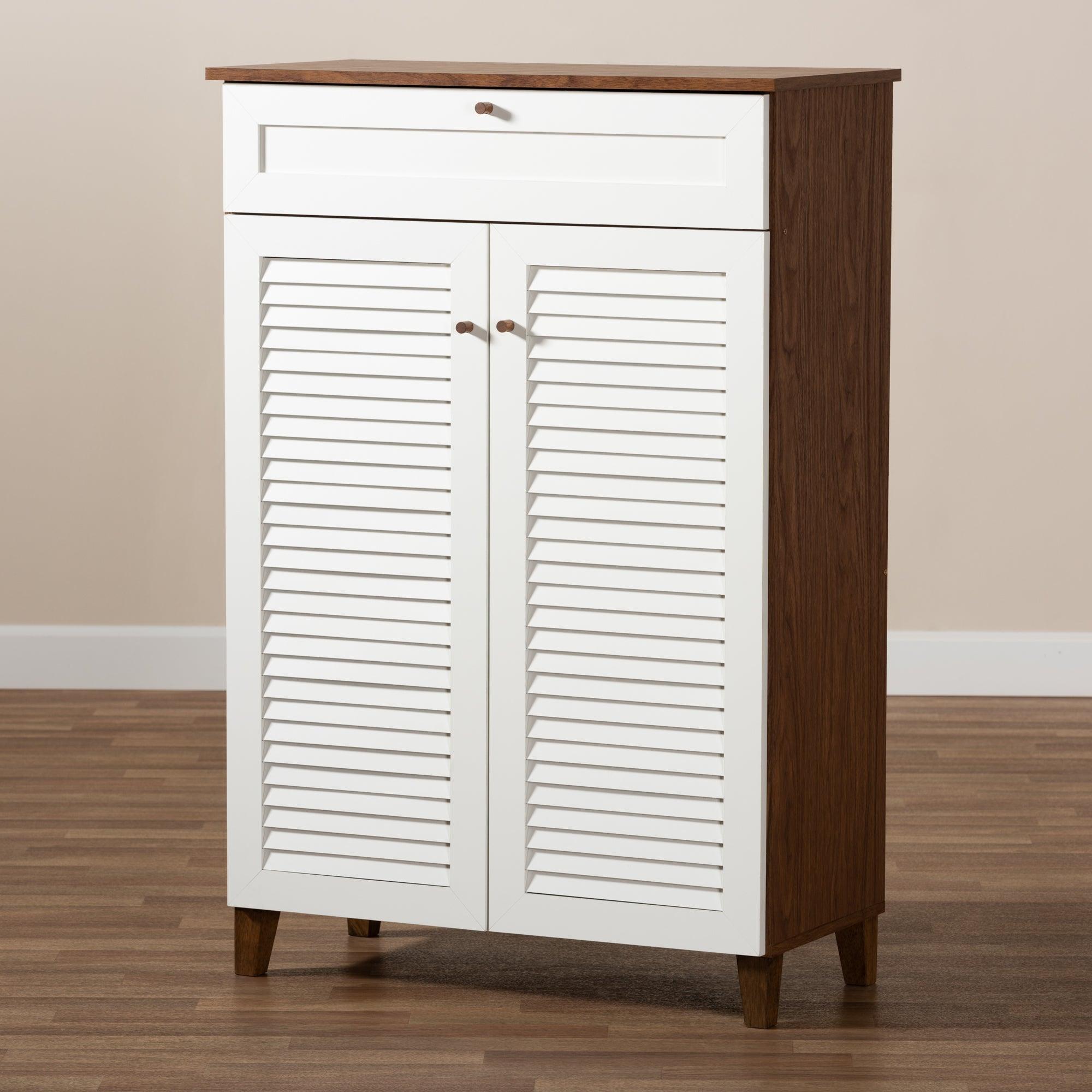 Coolidge Modern and Contemporary and Finished 5-Shelf Wood Shoe Storage Cabinet with Drawer
