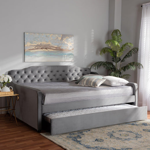 Freda Transitional and Contemporary Velvet Fabric Upholstered and Button Tufted Daybed