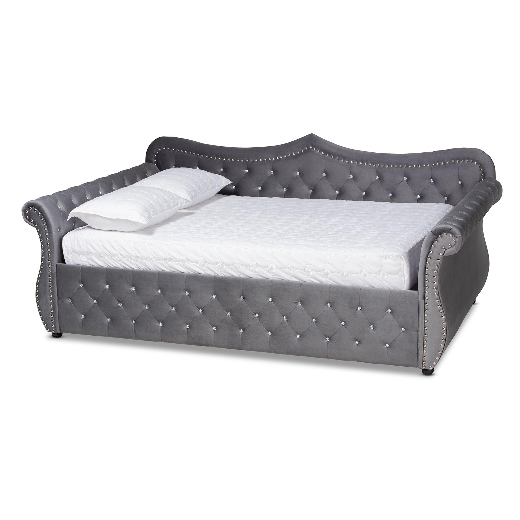 Abbie Traditional and Transitional Velvet Fabric Upholstered and Crystal Tufted Daybed