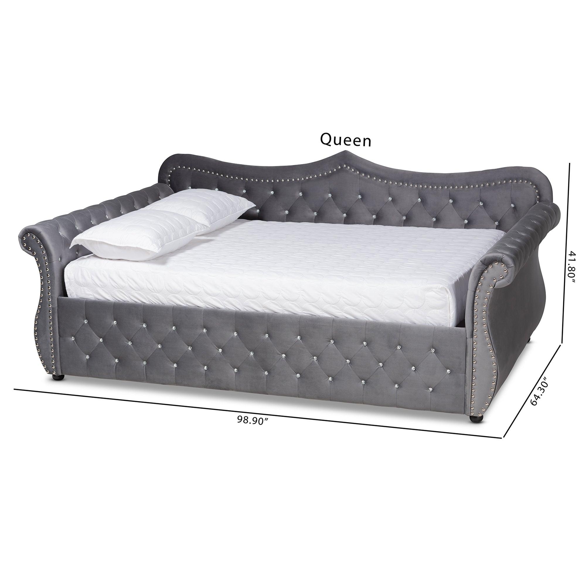 Abbie Traditional and Transitional Velvet Fabric Upholstered and Crystal Tufted Daybed