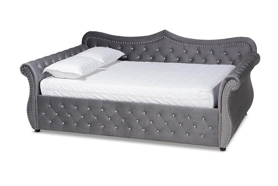 Abbie Traditional and Transitional Velvet Fabric Upholstered and Crystal Tufted Daybed