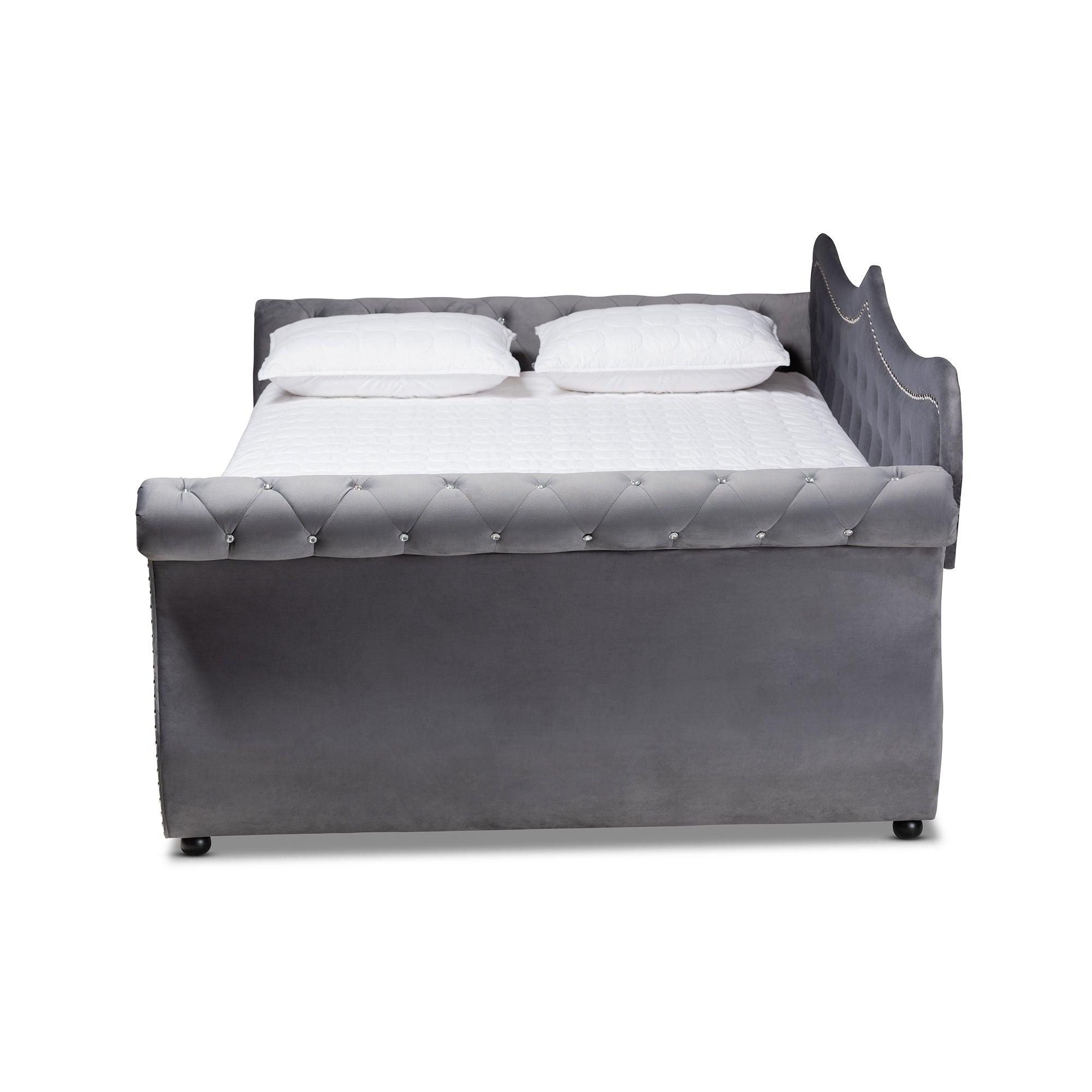 Abbie Traditional and Transitional Velvet Fabric Upholstered and Crystal Tufted Daybed