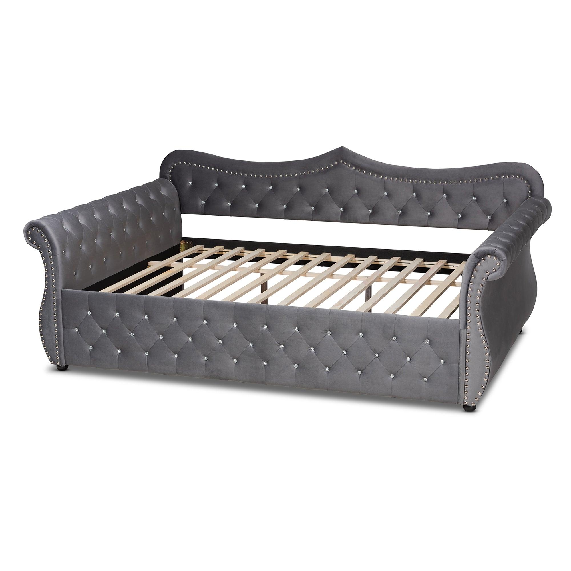 Abbie Traditional and Transitional Velvet Fabric Upholstered and Crystal Tufted Daybed