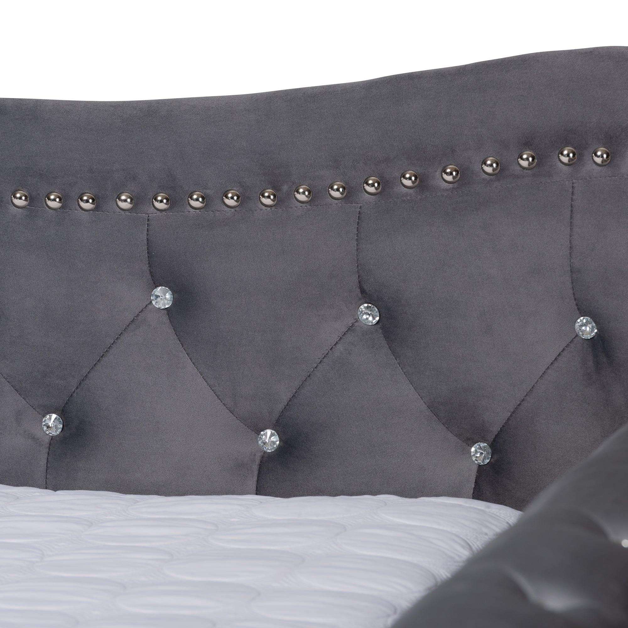 Abbie Traditional and Transitional Velvet Fabric Upholstered and Crystal Tufted Daybed