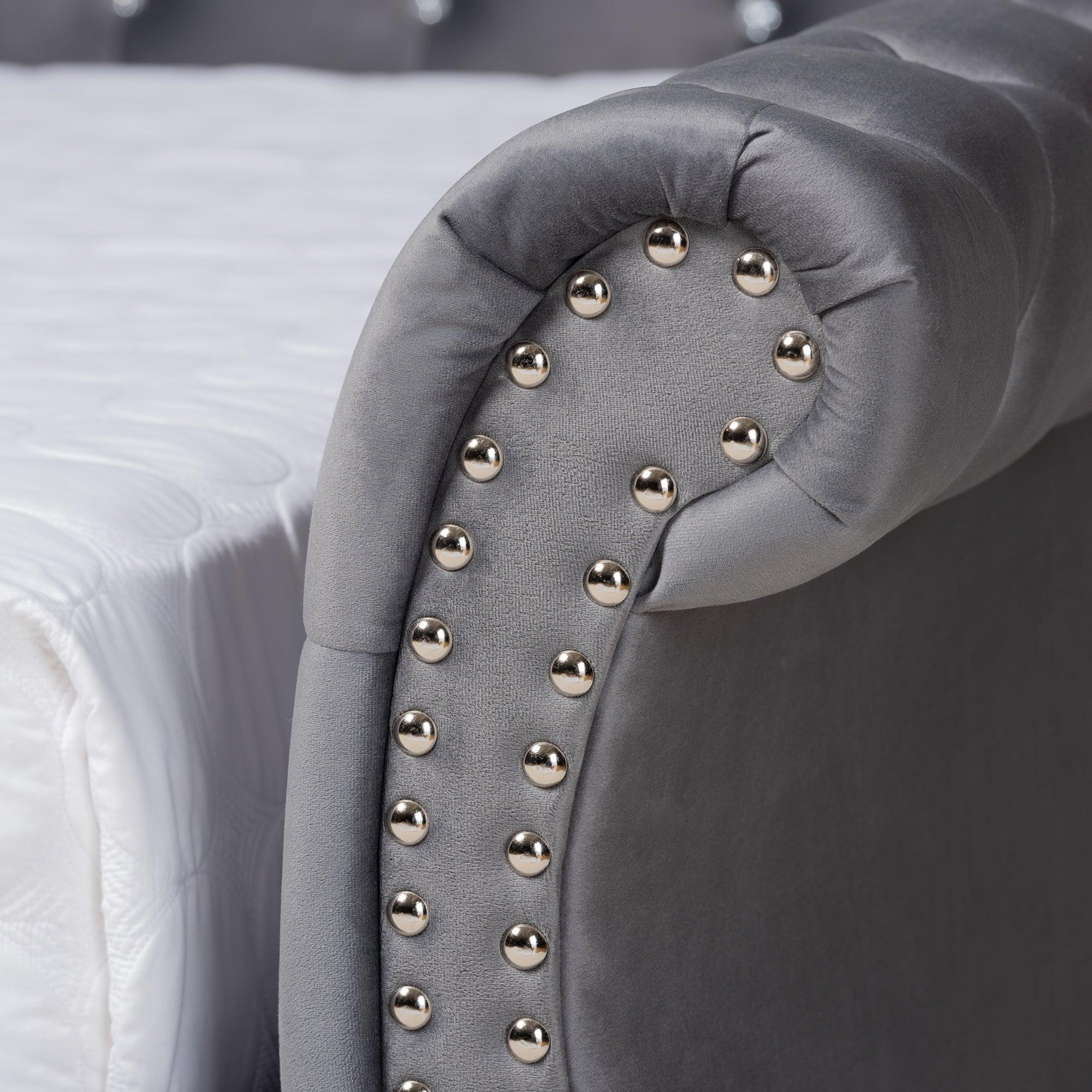 Abbie Traditional and Transitional Velvet Fabric Upholstered and Crystal Tufted Daybed