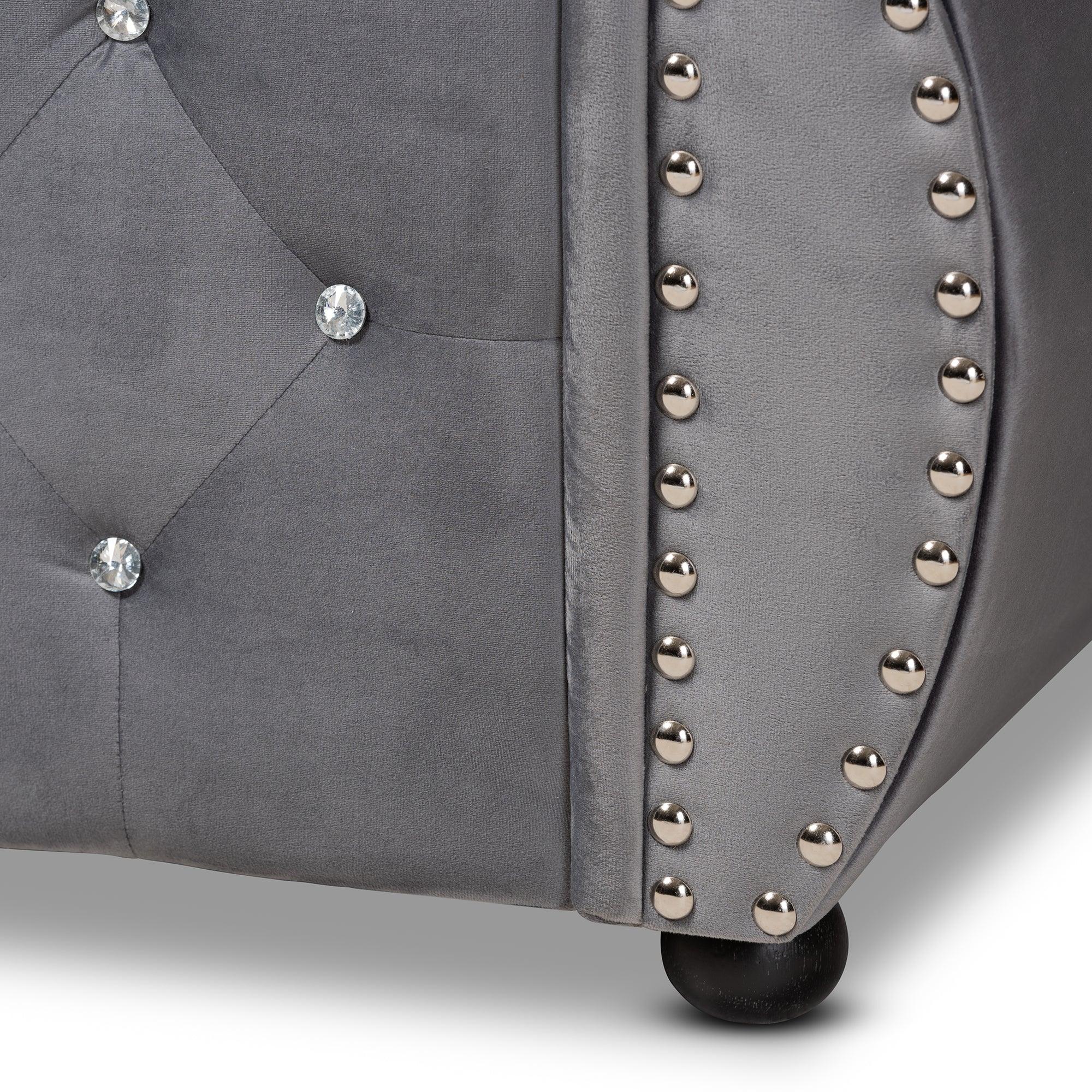 Abbie Traditional and Transitional Velvet Fabric Upholstered and Crystal Tufted Daybed