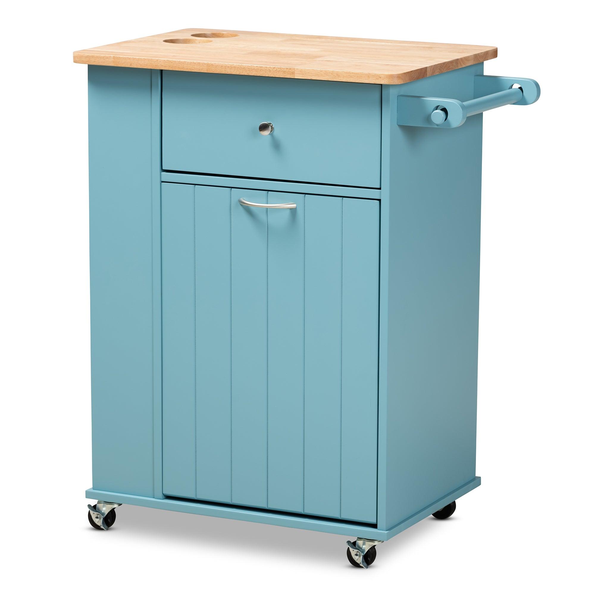 Liona Modern and Contemporary Sky Finished Wood Kitchen Storage Cart