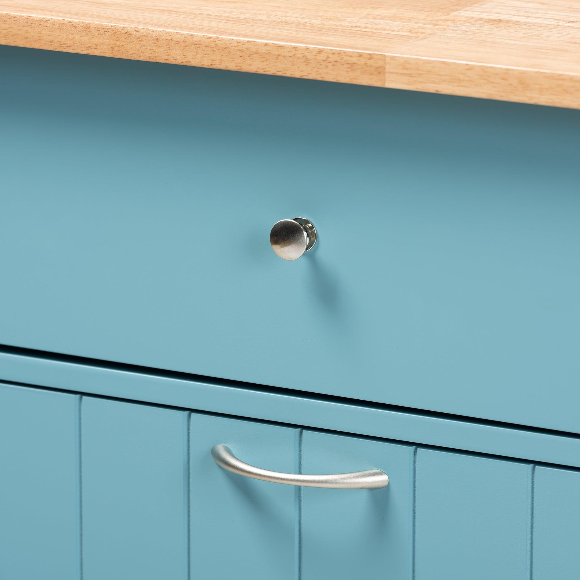 Liona Modern and Contemporary Sky Finished Wood Kitchen Storage Cart