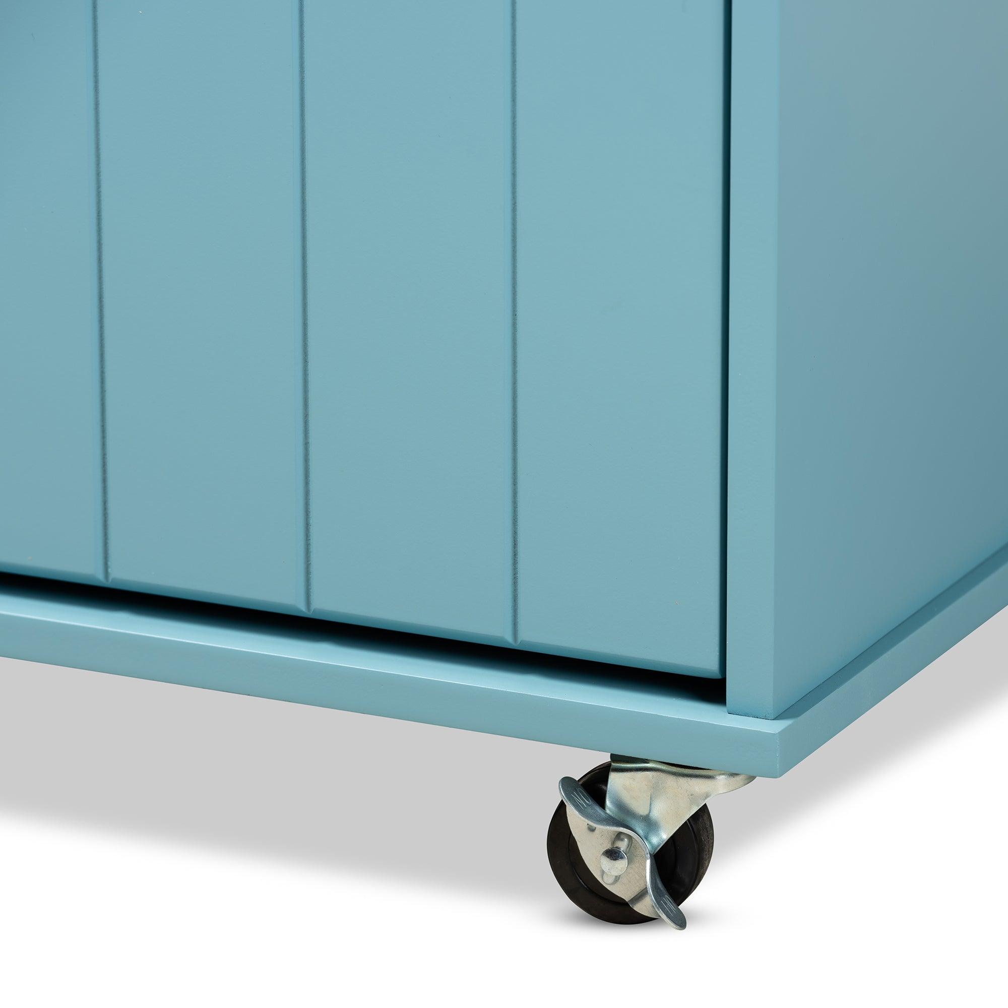 Liona Modern and Contemporary Sky Finished Wood Kitchen Storage Cart