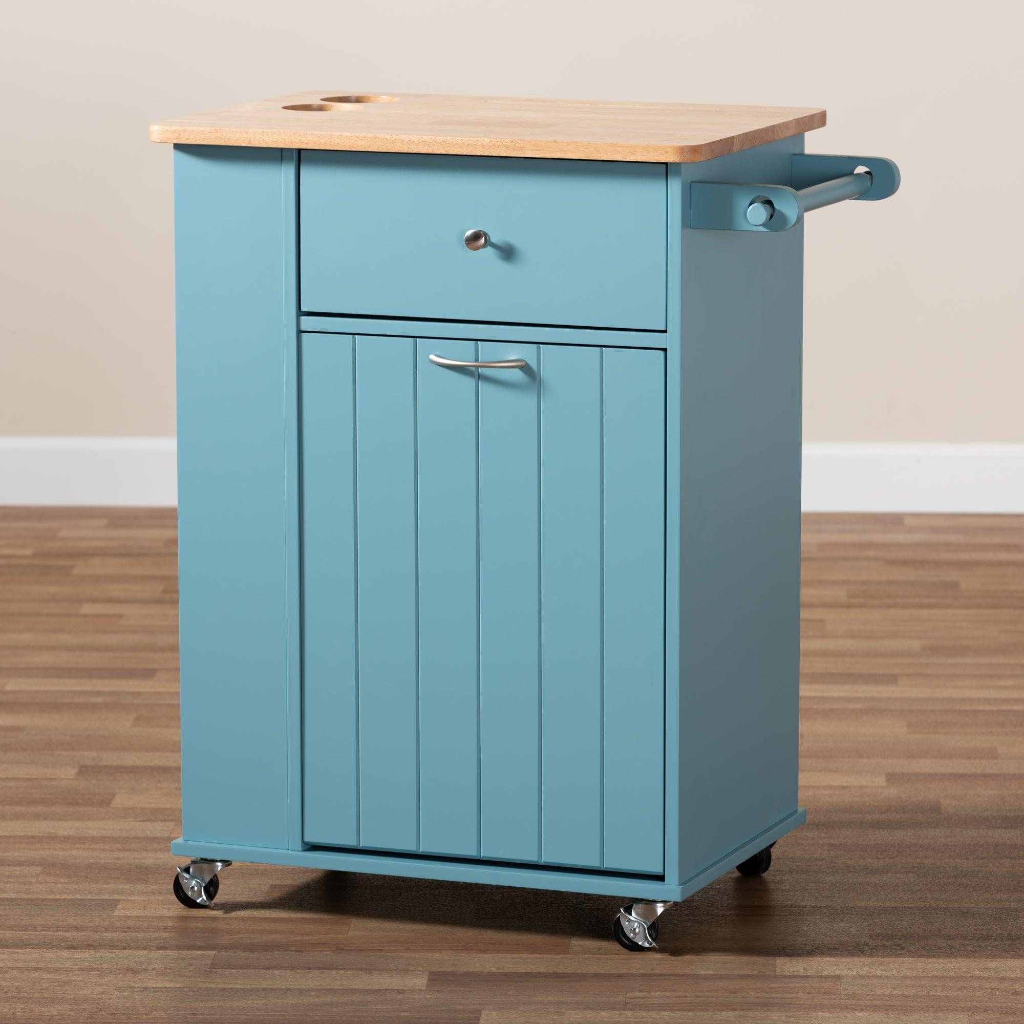 Liona Modern and Contemporary Sky Finished Wood Kitchen Storage Cart