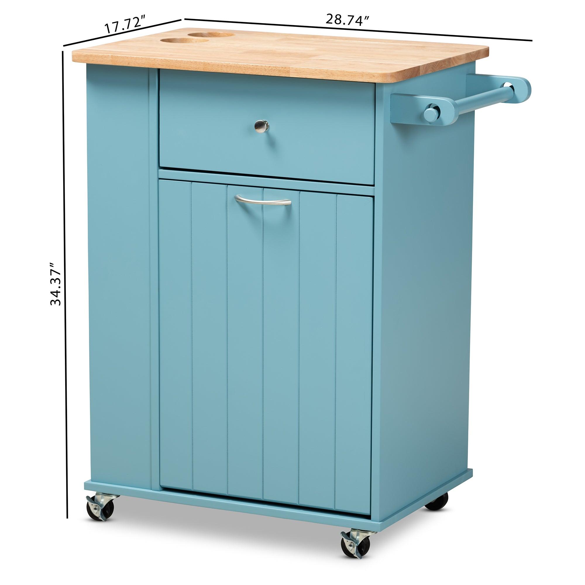 Liona Modern and Contemporary Sky Finished Wood Kitchen Storage Cart