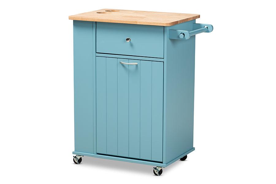 Liona Modern and Contemporary Sky Finished Wood Kitchen Storage Cart