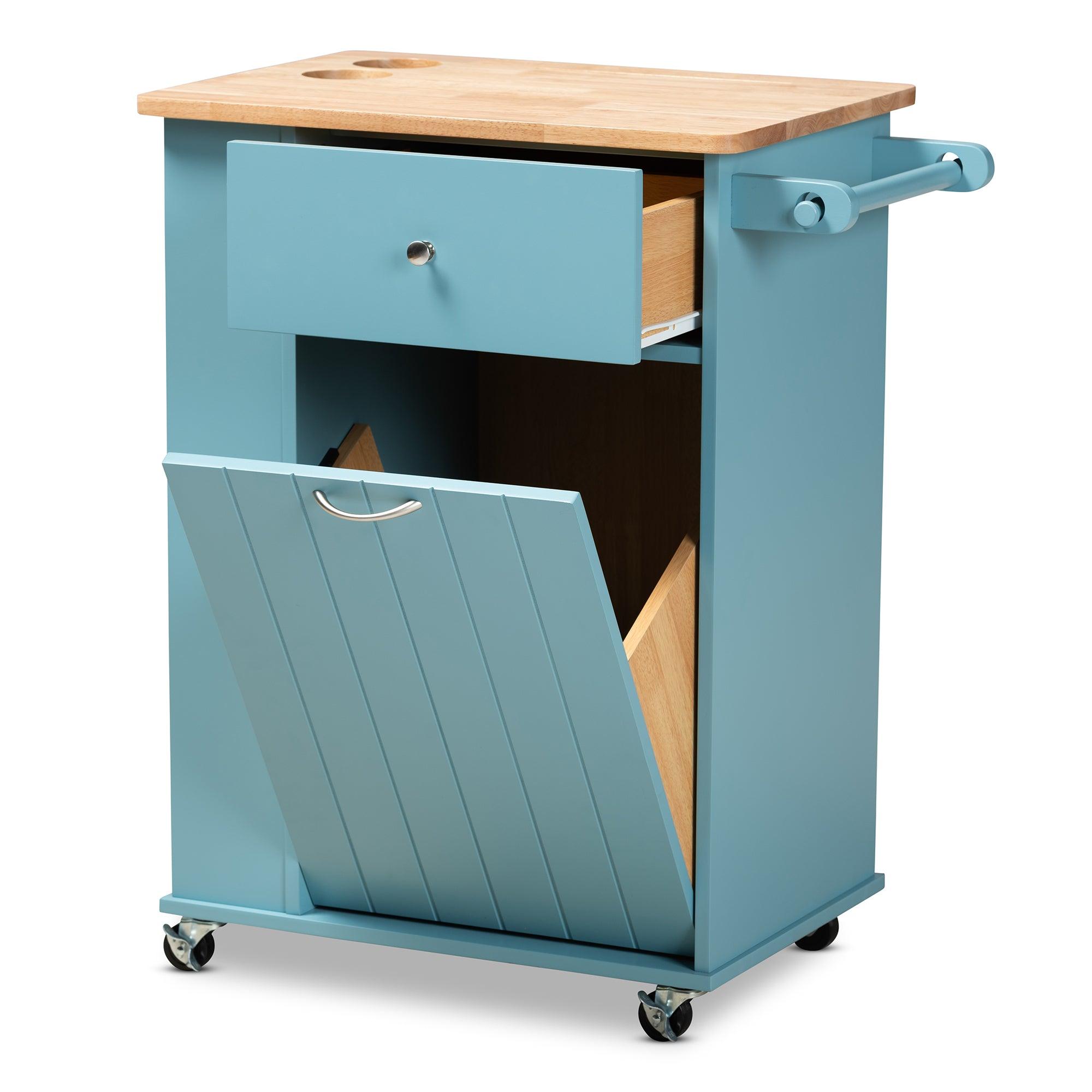 Liona Modern and Contemporary Sky Finished Wood Kitchen Storage Cart