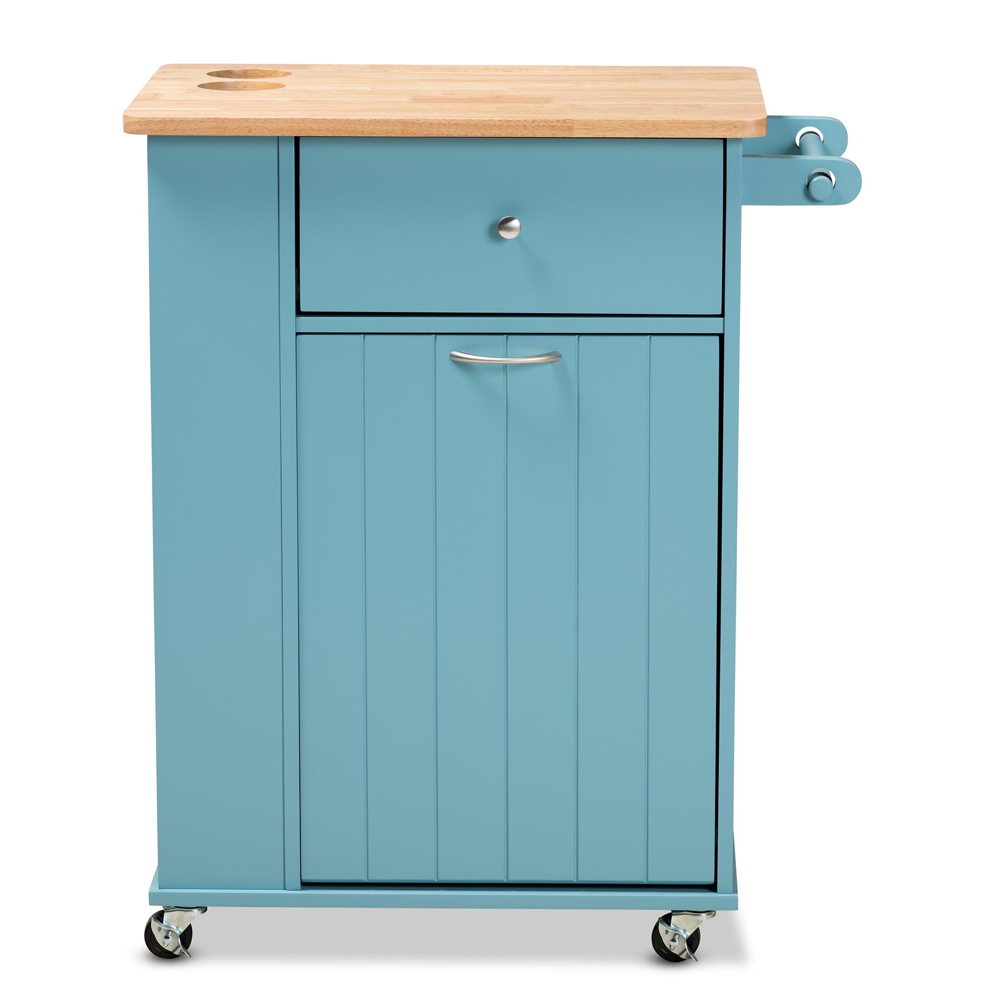 Liona Modern and Contemporary Sky Finished Wood Kitchen Storage Cart