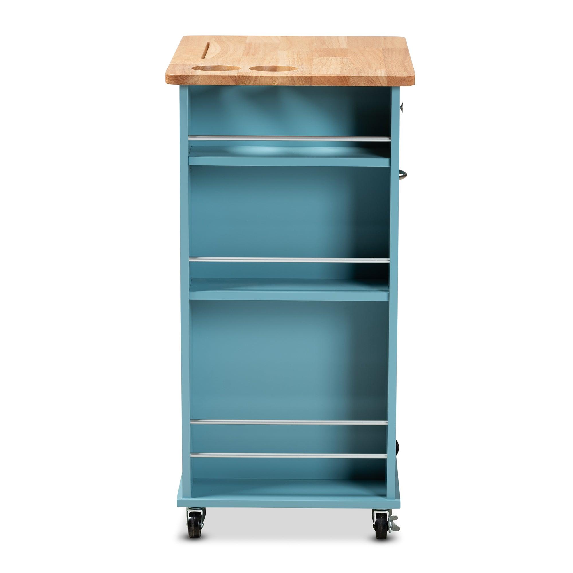 Liona Modern and Contemporary Sky Finished Wood Kitchen Storage Cart