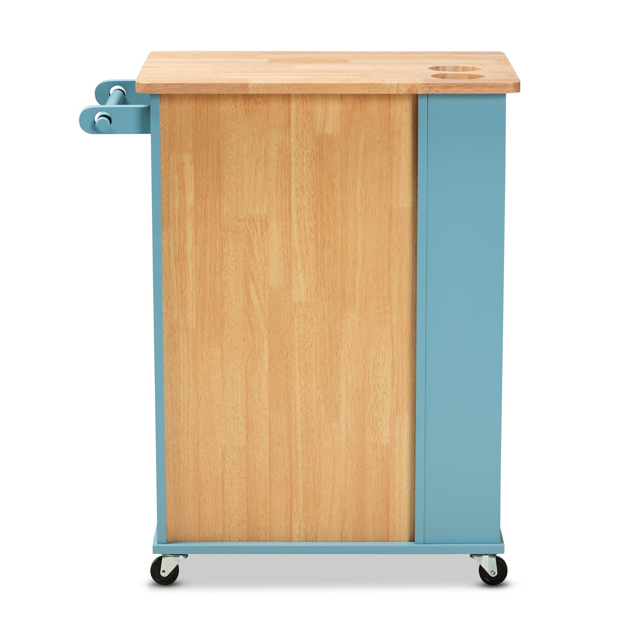 Liona Modern and Contemporary Sky Finished Wood Kitchen Storage Cart