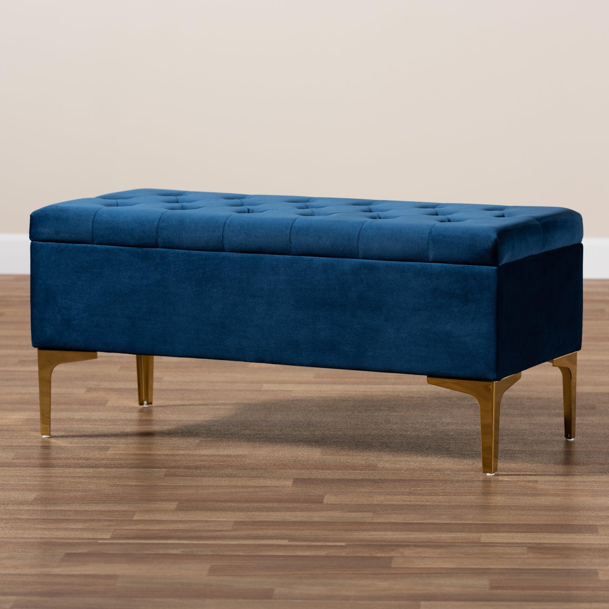 Valere Glam and Luxe Velvet Fabric Upholstered Finished Button Tufted Storage Ottoman