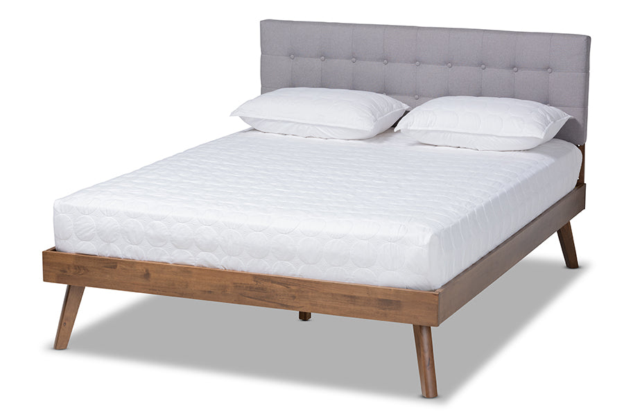Devan Mid-Century Modern Fabric Upholstered Finished Wood Platform Bed