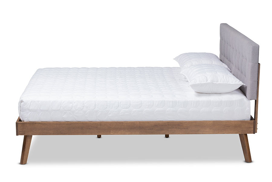 Devan Mid-Century Modern Fabric Upholstered Finished Wood Platform Bed