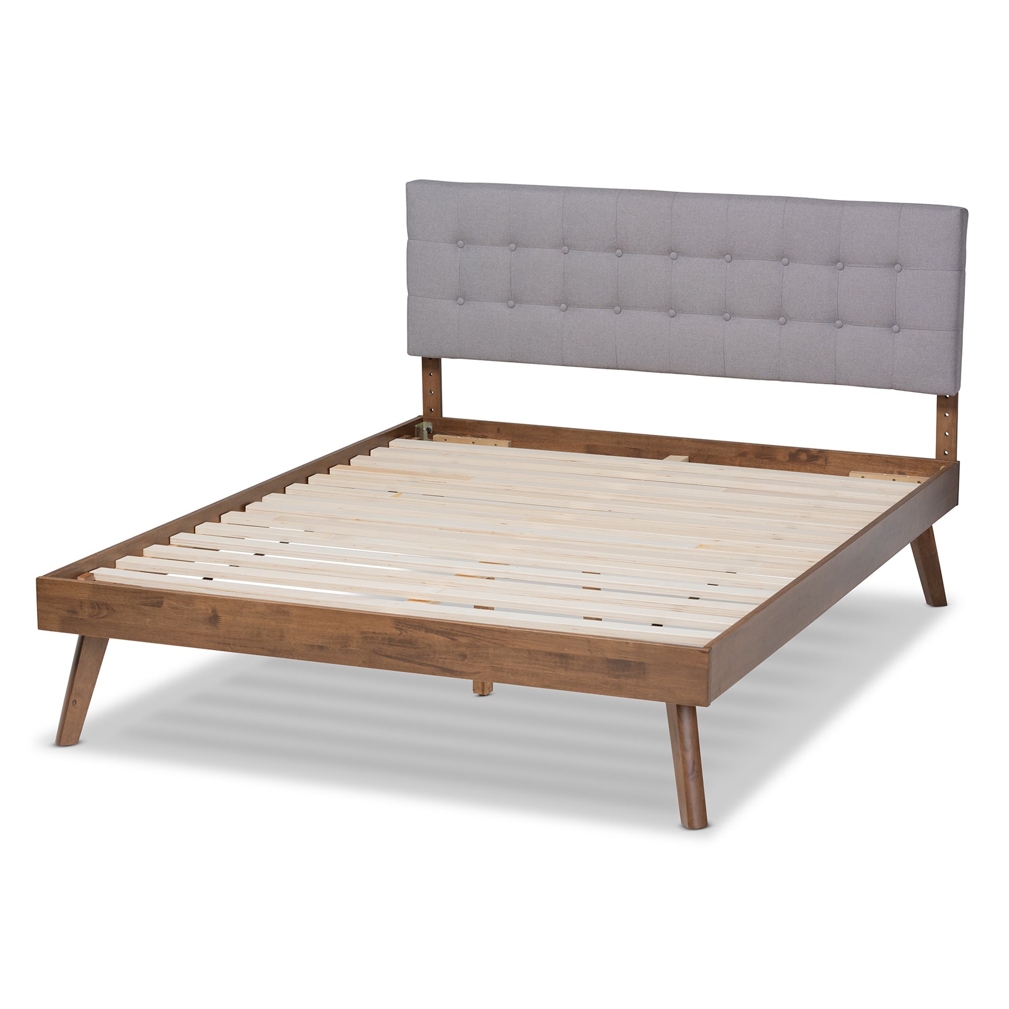 Devan Mid-Century Modern Fabric Upholstered Finished Wood Platform Bed