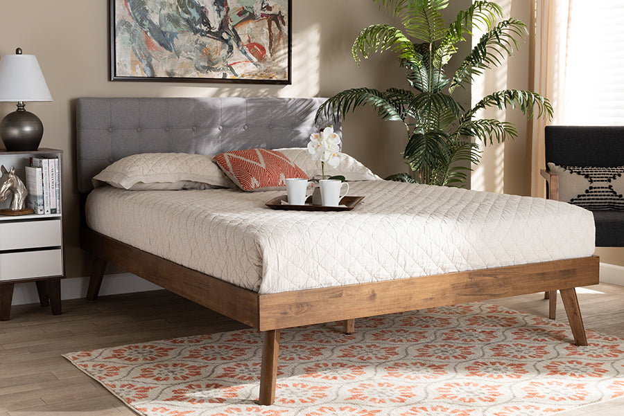 Devan Mid-Century Modern Fabric Upholstered Finished Wood Platform Bed