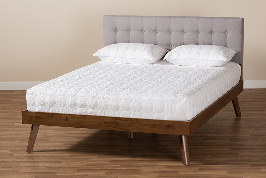 Devan Mid-Century Modern Fabric Upholstered Finished Wood Platform Bed