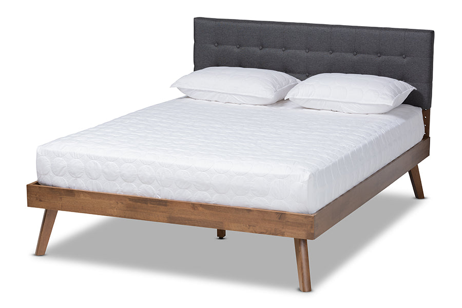 Devan Mid-Century Modern Fabric Upholstered Finished Wood Platform Bed