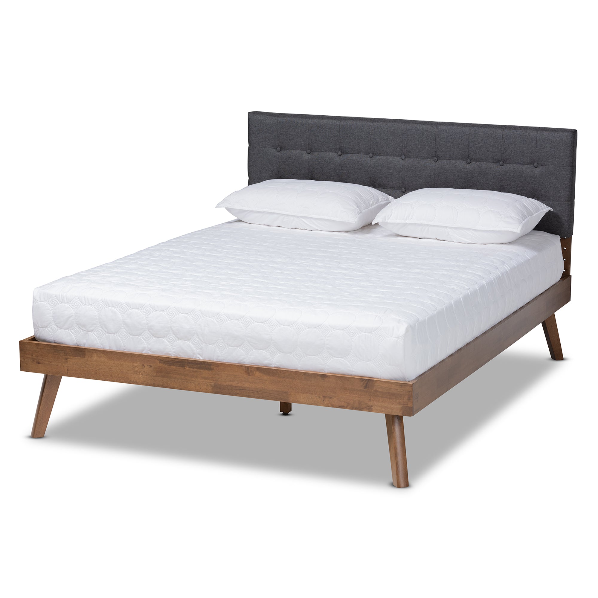 Devan Mid-Century Modern Fabric Upholstered Finished Wood Platform Bed