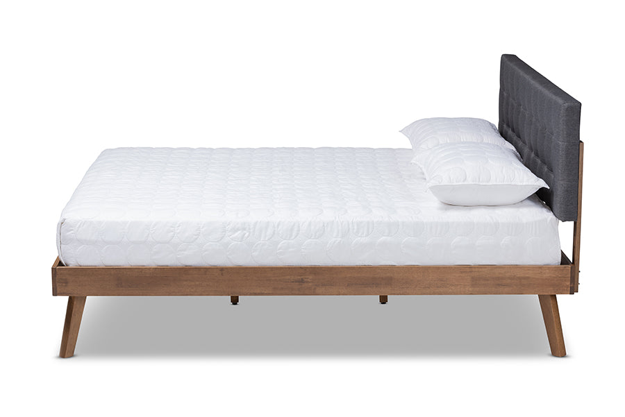 Devan Mid-Century Modern Fabric Upholstered Finished Wood Platform Bed