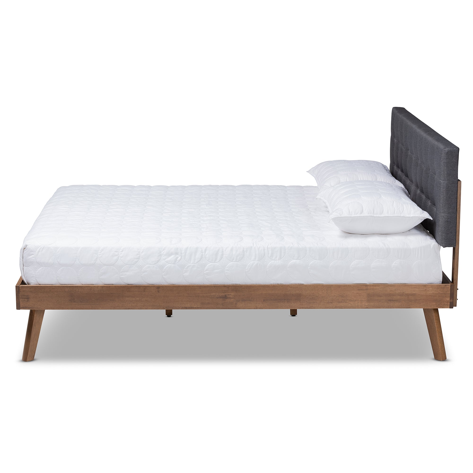 Devan Mid-Century Modern Fabric Upholstered Finished Wood Platform Bed