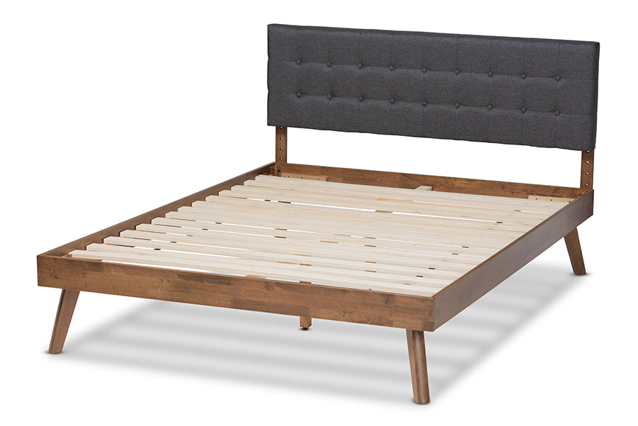 Devan Mid-Century Modern Fabric Upholstered Finished Wood Platform Bed