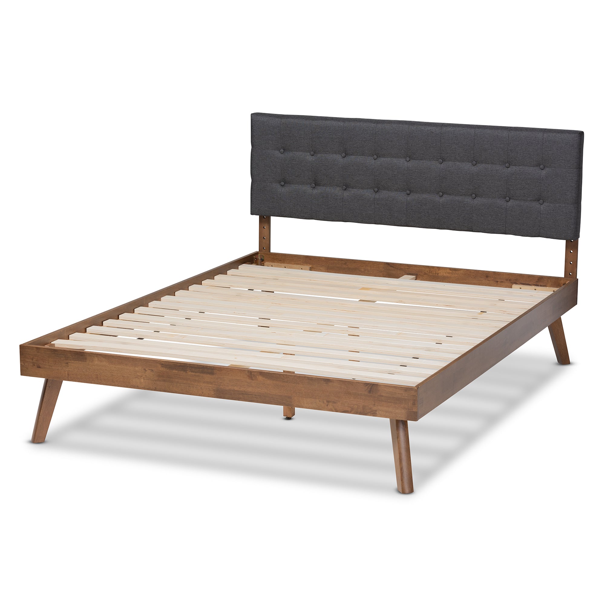 Devan Mid-Century Modern Fabric Upholstered Finished Wood Platform Bed