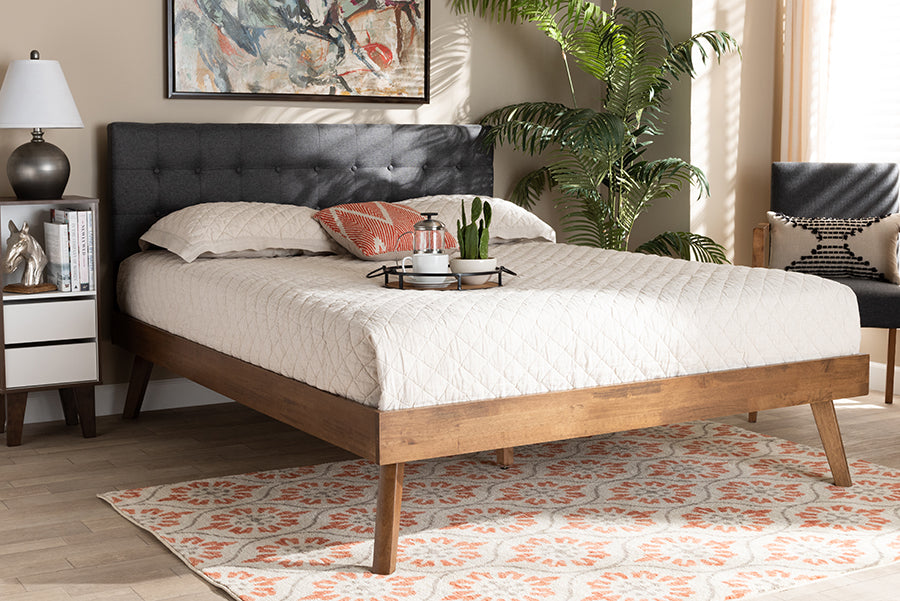 Devan Mid-Century Modern Fabric Upholstered Finished Wood Platform Bed