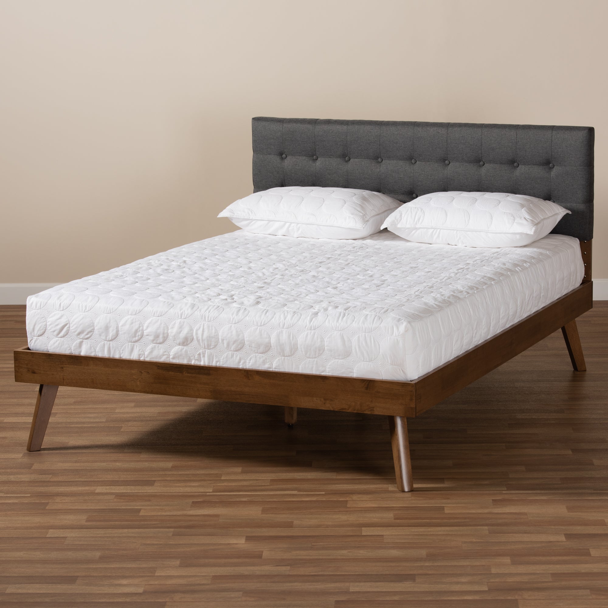 Devan Mid-Century Modern Fabric Upholstered Finished Wood Platform Bed