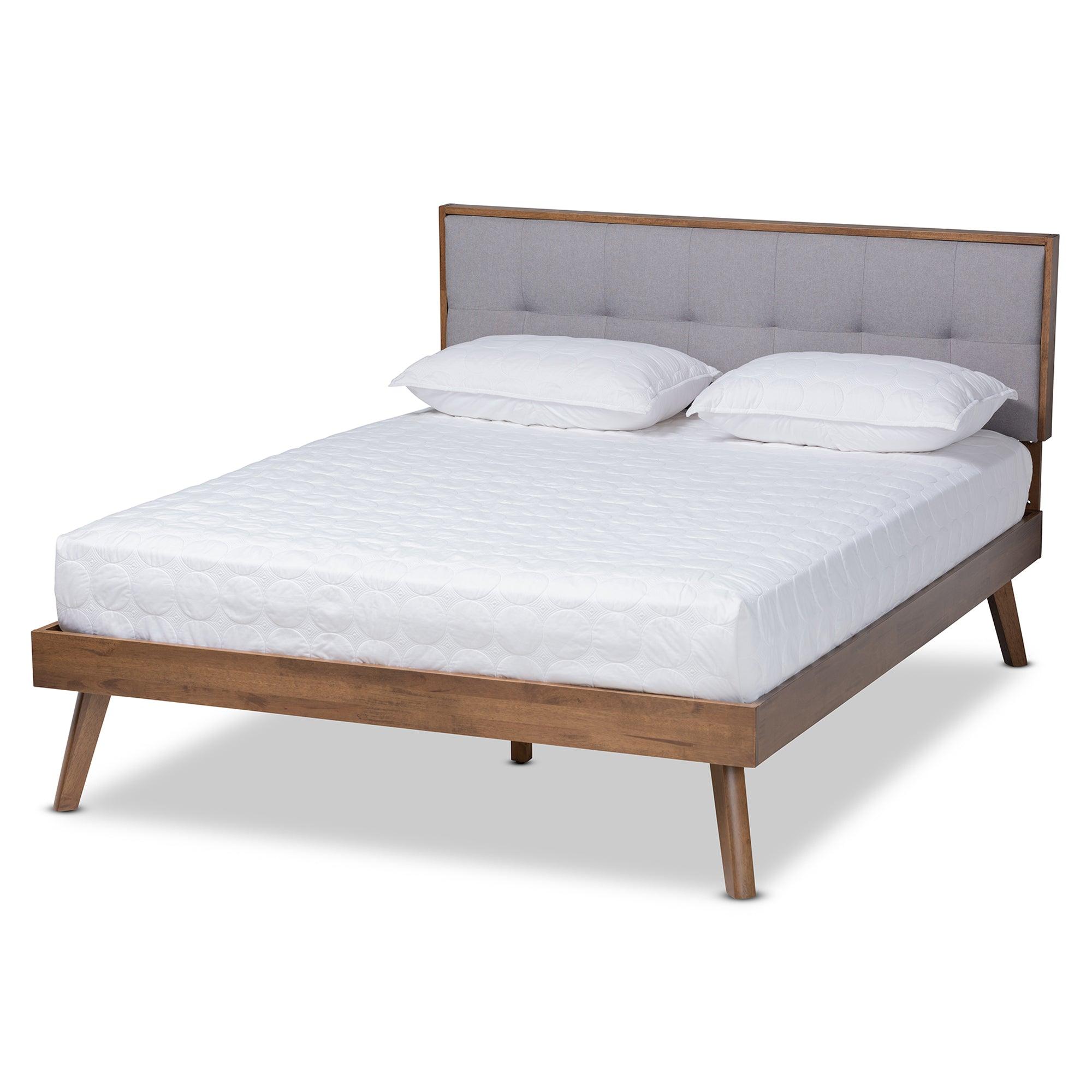 Alke Mid-Century Modern Light Fabric Upholstered Finished Wood Platform Bed