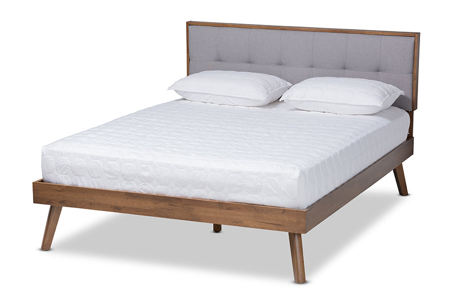 Alke Mid-Century Modern Light Fabric Upholstered Finished Wood Platform Bed