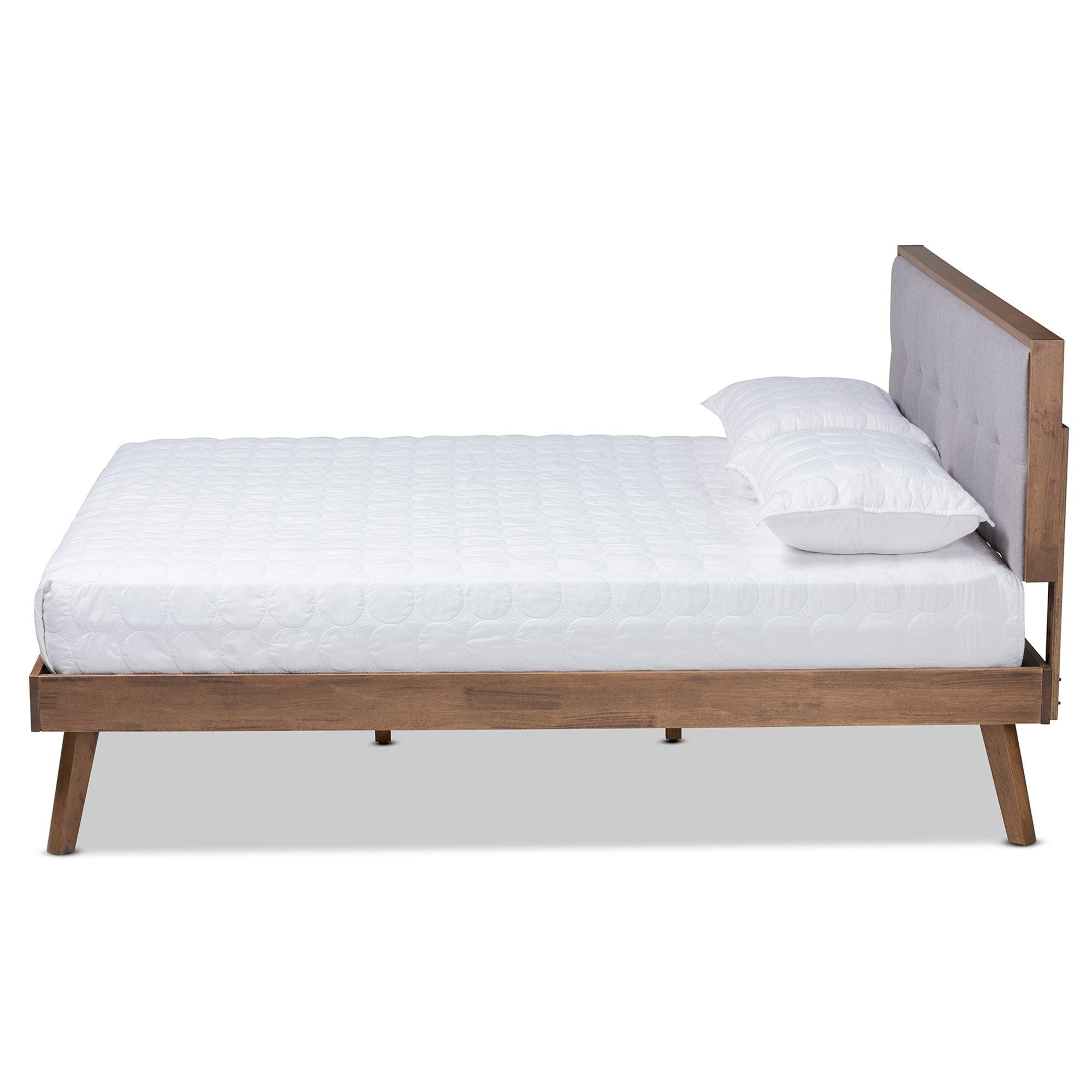 Alke Mid-Century Modern Light Fabric Upholstered Finished Wood Platform Bed