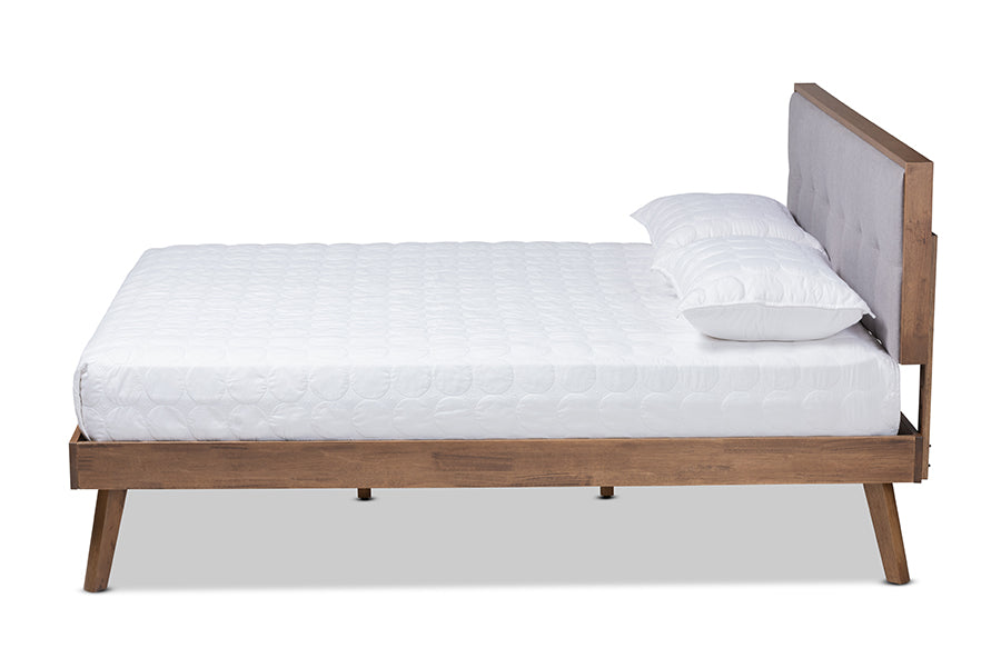 Alke Mid-Century Modern Fabric Upholstered Finished Wood Platform Bed