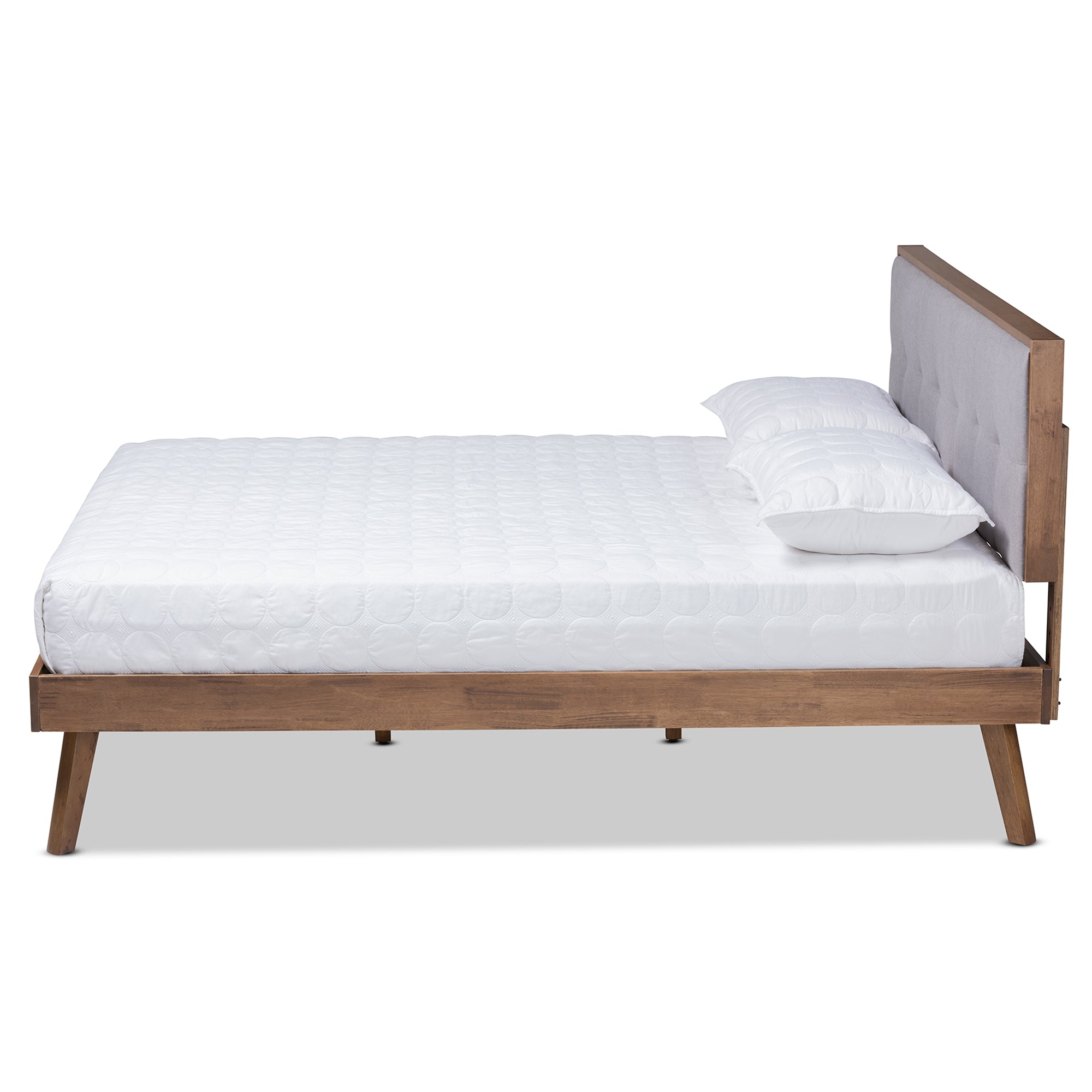 Alke Mid-Century Modern Fabric Upholstered Finished Wood Platform Bed