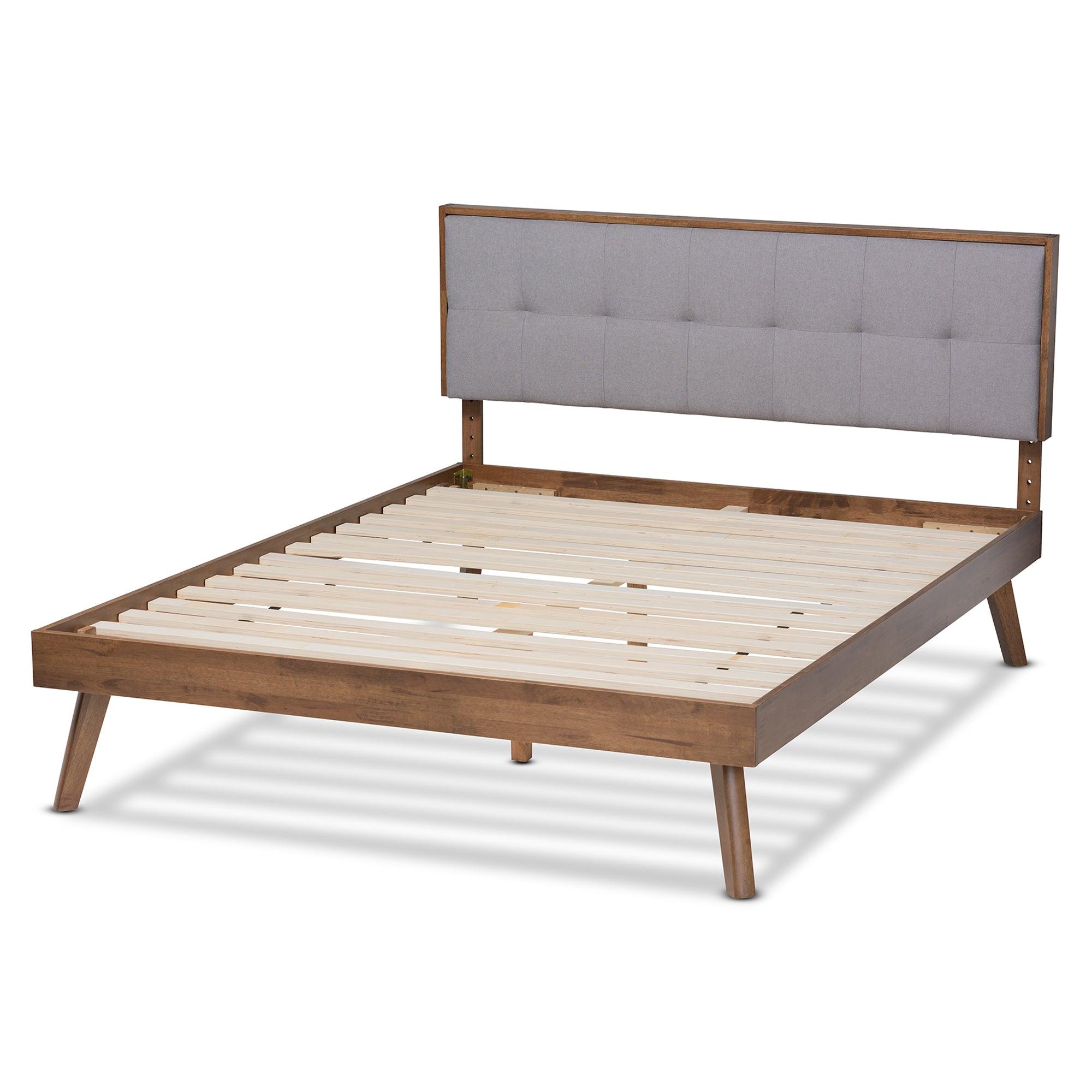 Alke Mid-Century Modern Light Fabric Upholstered Finished Wood Platform Bed