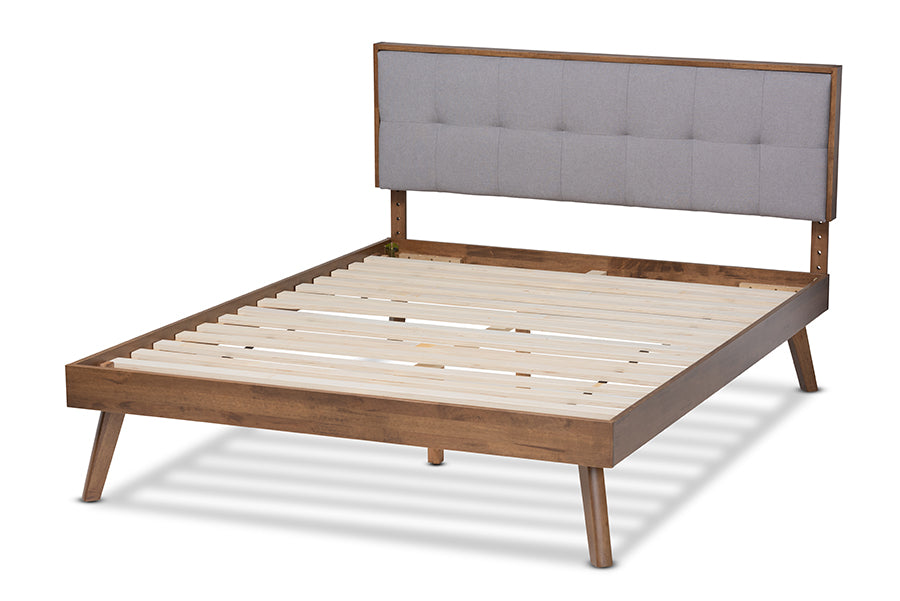 Alke Mid-Century Modern Fabric Upholstered Finished Wood Platform Bed