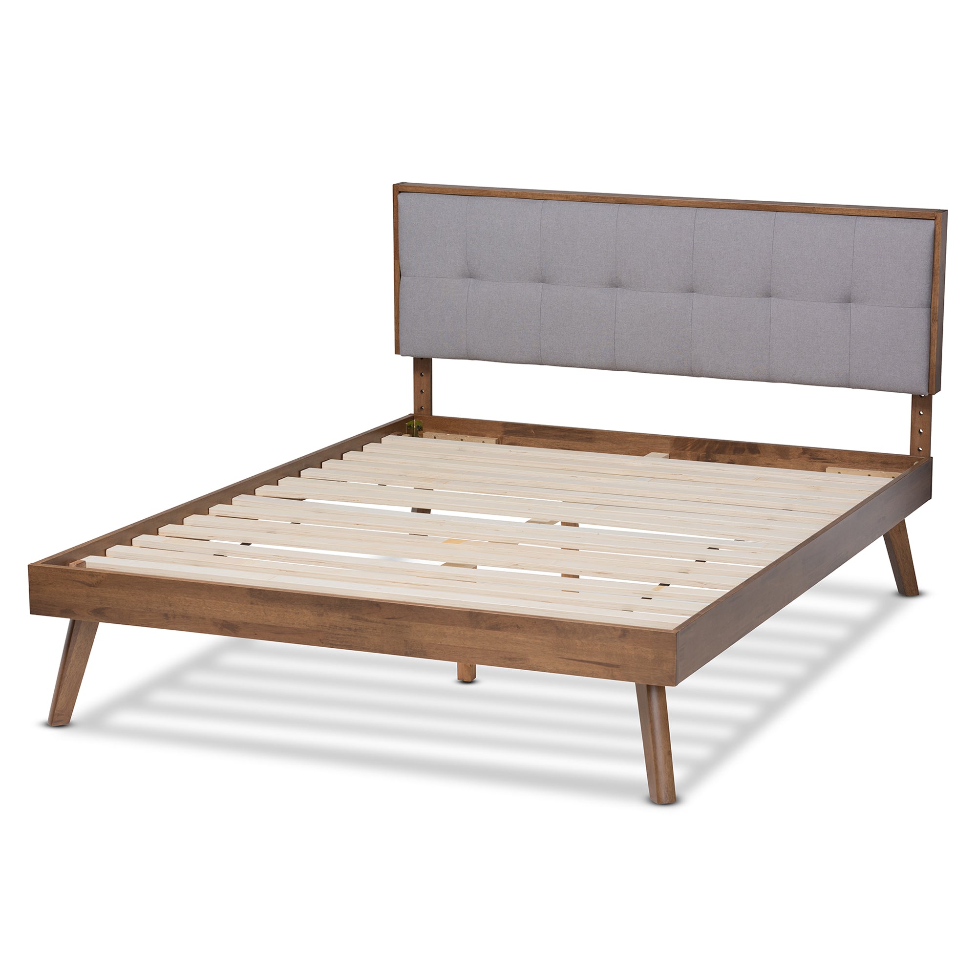 Alke Mid-Century Modern Fabric Upholstered Finished Wood Platform Bed