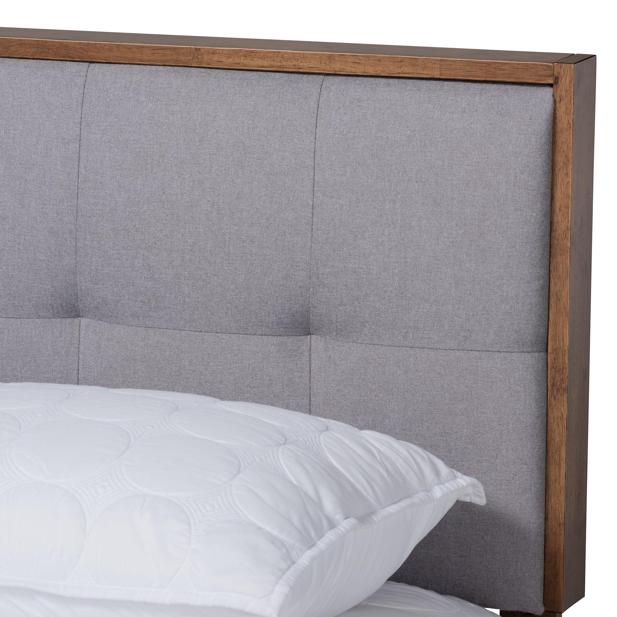 Alke Mid-Century Modern Light Fabric Upholstered Finished Wood Platform Bed