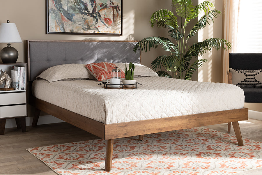 Alke Mid-Century Modern Fabric Upholstered Finished Wood Platform Bed