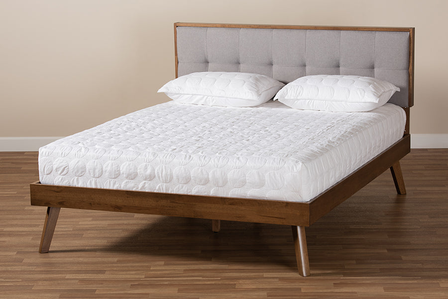 Alke Mid-Century Modern Fabric Upholstered Finished Wood Platform Bed