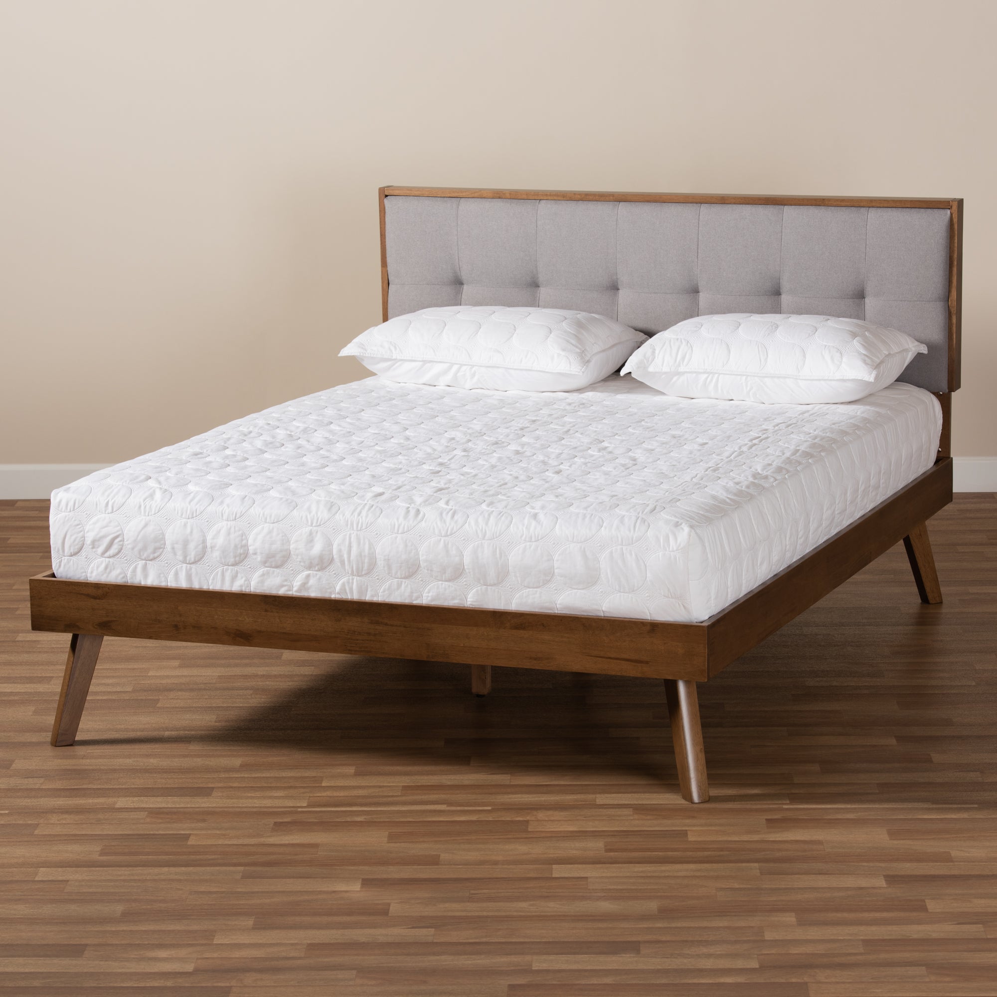 Alke Mid-Century Modern Fabric Upholstered Finished Wood Platform Bed