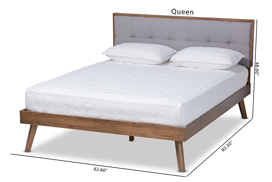 Alke Mid-Century Modern Fabric Upholstered Finished Wood Platform Bed