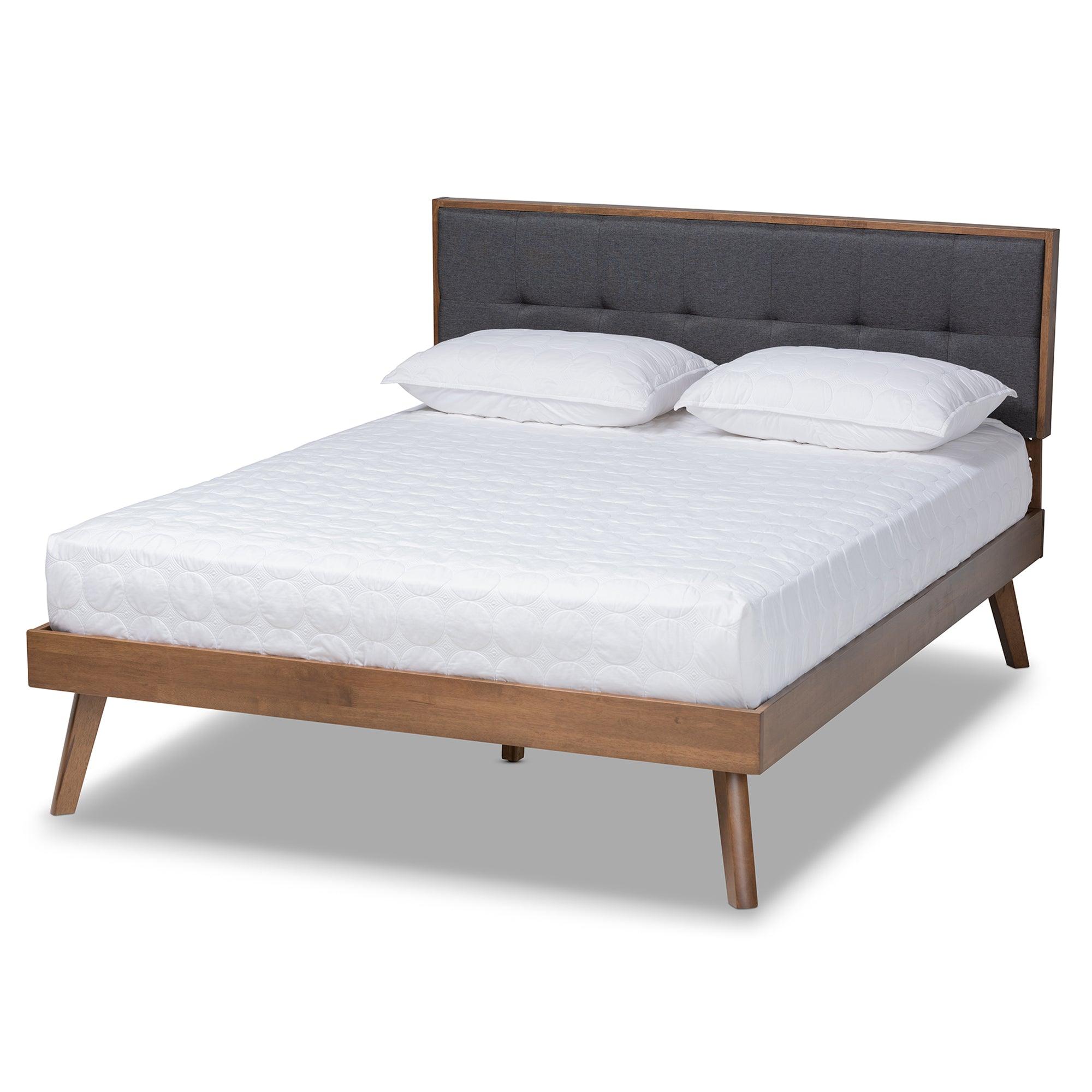 Alke Mid-Century Modern Dark Fabric Upholstered Finished Wood Platform Bed