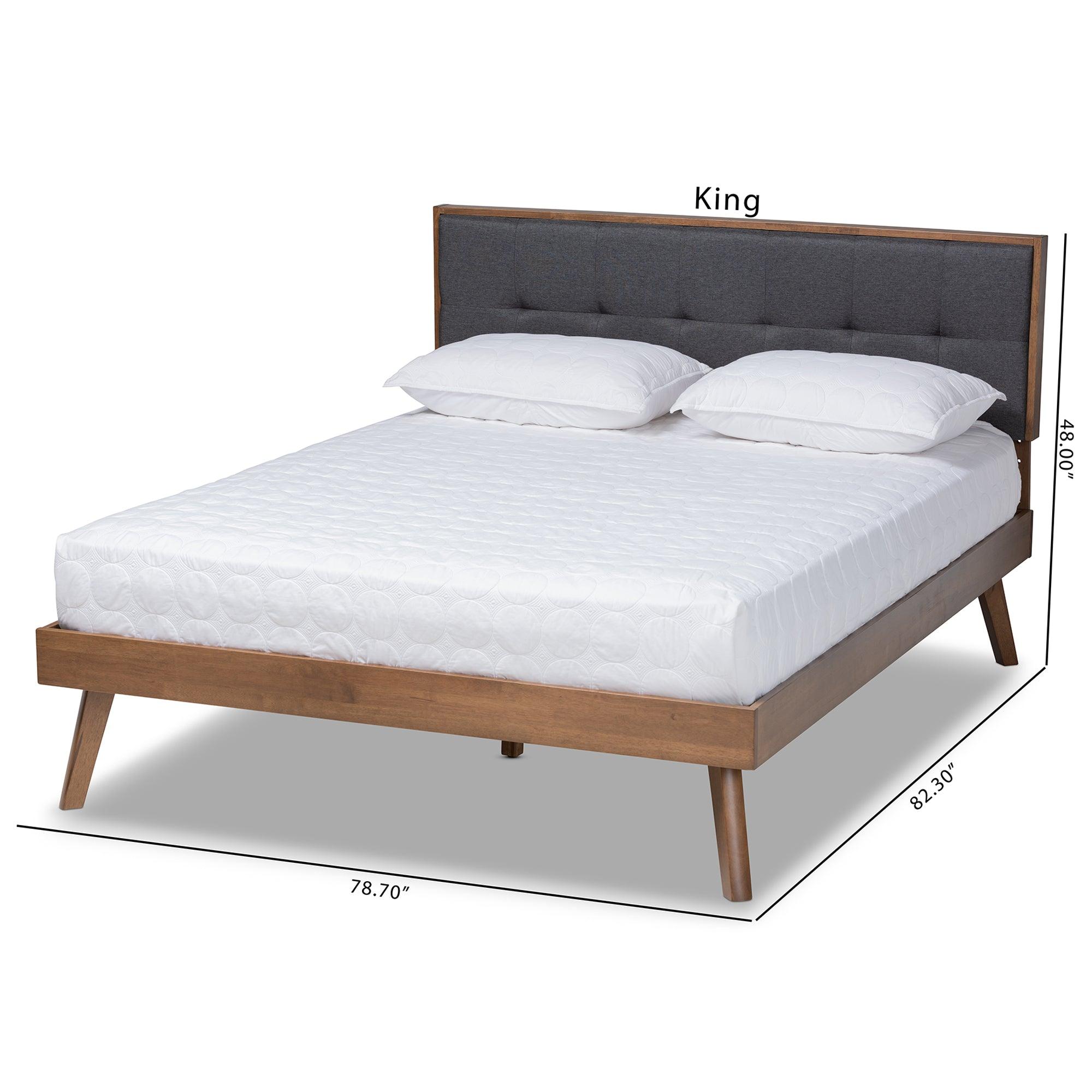 Alke Mid-Century Modern Dark Fabric Upholstered Finished Wood Platform Bed